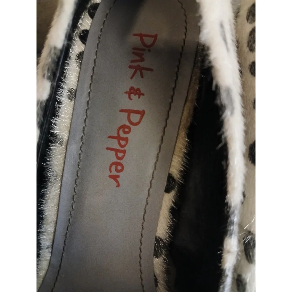 Pink & Pepper Spotted/Dalmatian Faux Fur Heels in Black/White, Sz 7‎ #1045